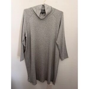 Eileen Fisher Grey Tencel Organic Cotton Funnel Neck Shift Minimalist Dress XL